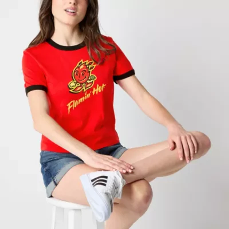 Hot Cheetos Caliente Ringer Tee Womens Crew Neck Short Sleeve Fitted Juniors Graphic T-Shirt