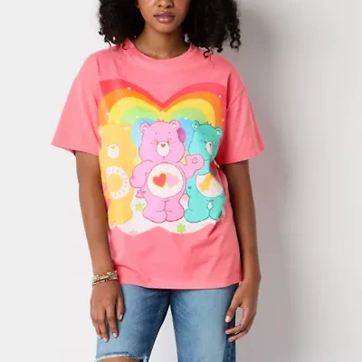 Rainbow Womens Crew Neck Short Sleeve Regular Fit Care Bears Juniors Graphic T-Shirt