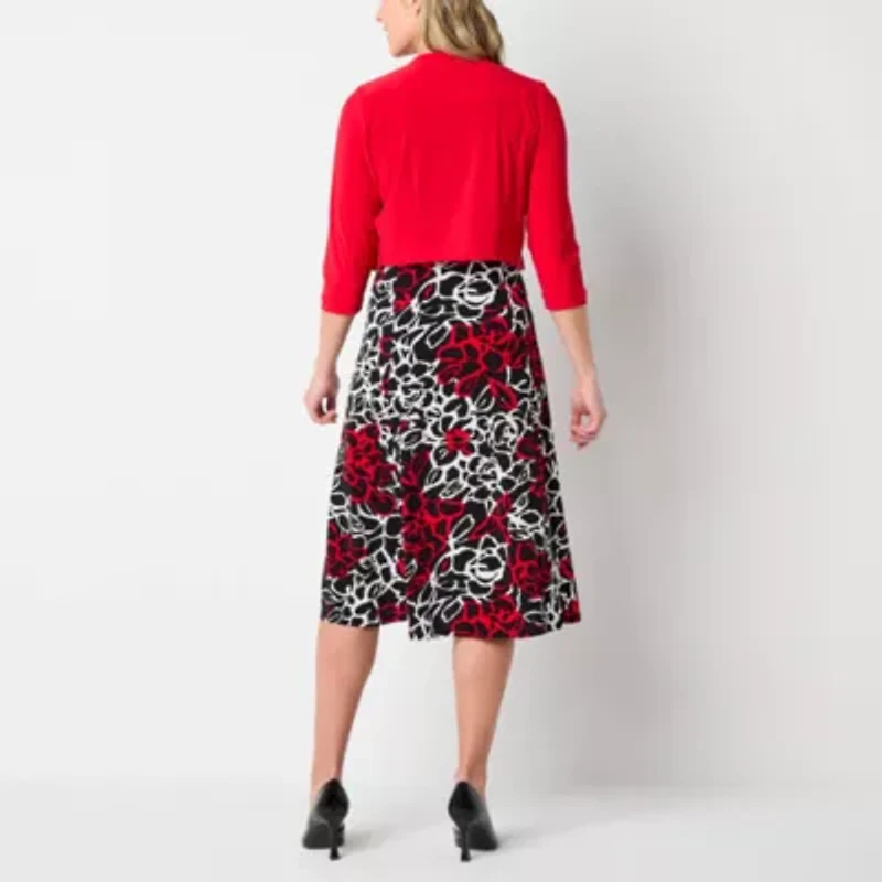 Danny & Nicole Womens Floral Midi Jacket Dress