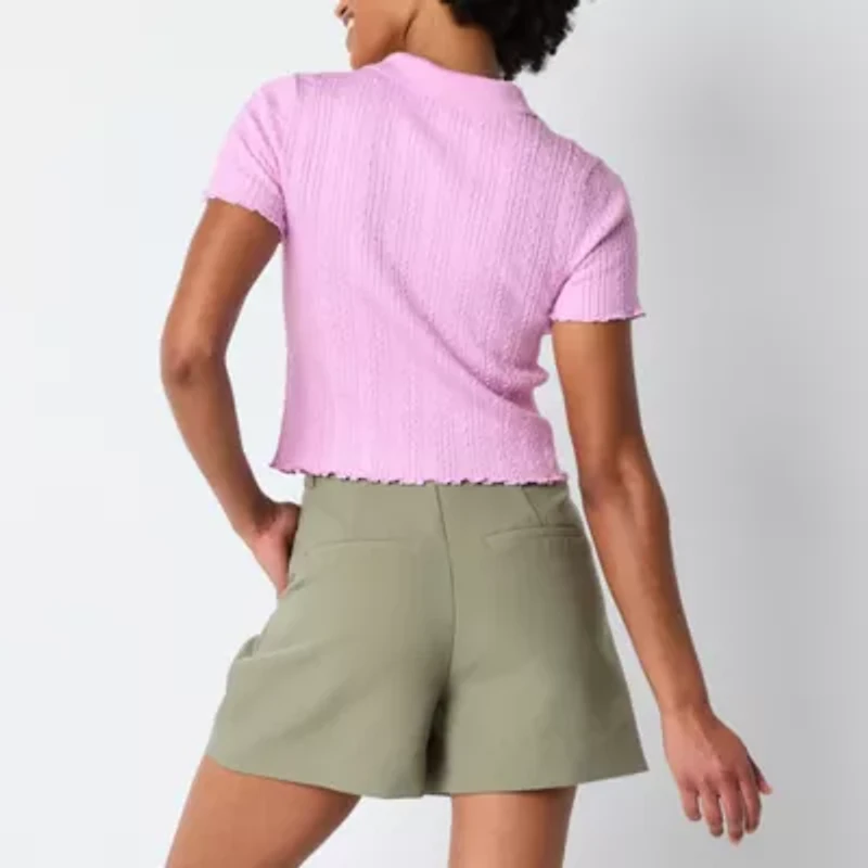 by&by Womens Juniors Short Sleeve Polo Shirt