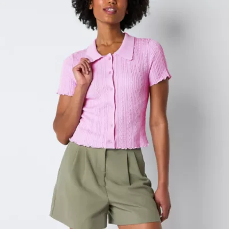 by&by Womens Juniors Short Sleeve Polo Shirt