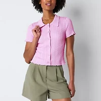 by&by Womens Juniors Short Sleeve Polo Shirt