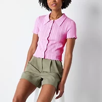by&by Womens Juniors Short Sleeve Polo Shirt