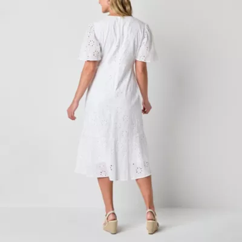 Liz Claiborne Womens Short Sleeve Midi Empire Waist Dress