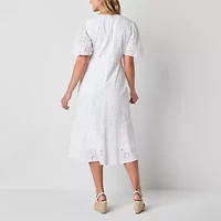 Liz Claiborne Womens Short Sleeve Midi Empire Waist Dress