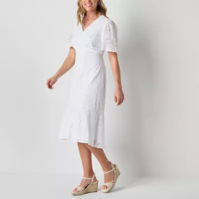 Liz Claiborne Womens Short Sleeve Midi Empire Waist Dress