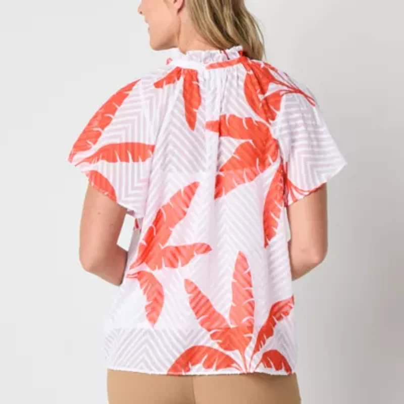 Liz Claiborne Womens Crew Neck Short Sleeve Blouse