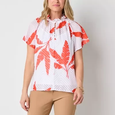 Liz Claiborne Womens Crew Neck Short Sleeve Blouse