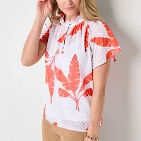 Liz Claiborne Womens Crew Neck Short Sleeve Blouse