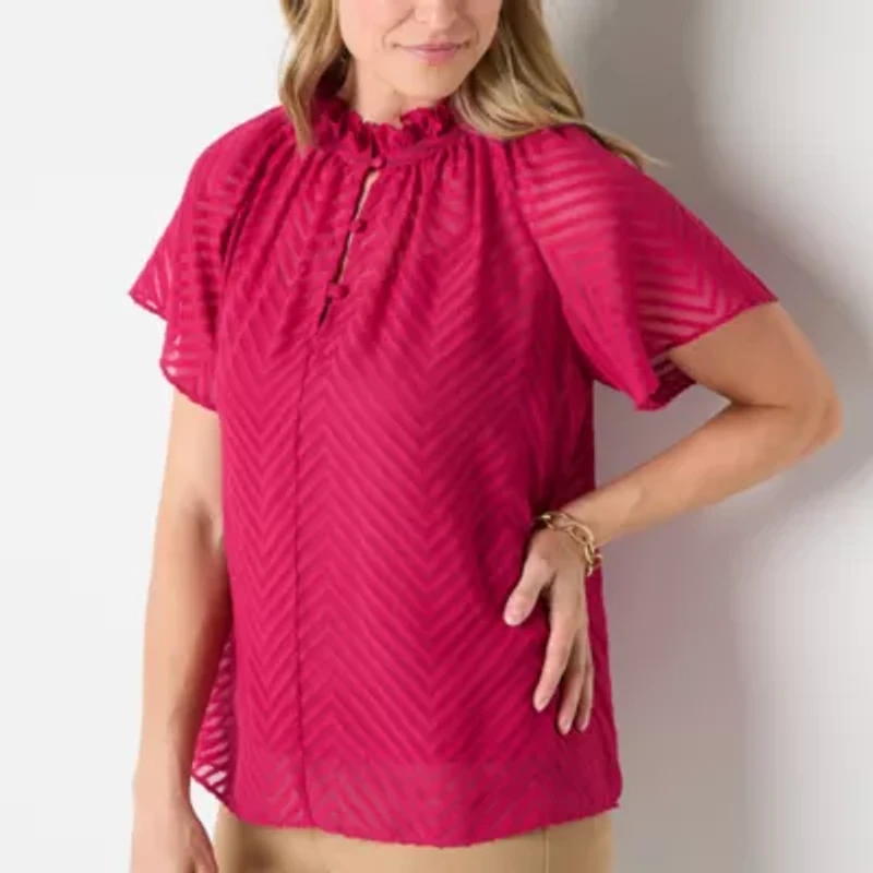 Liz Claiborne Womens Crew Neck Short Sleeve Blouse