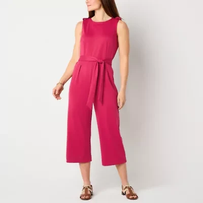 Liz Claiborne Womens Crew Neck Sleeveless Jumpsuit