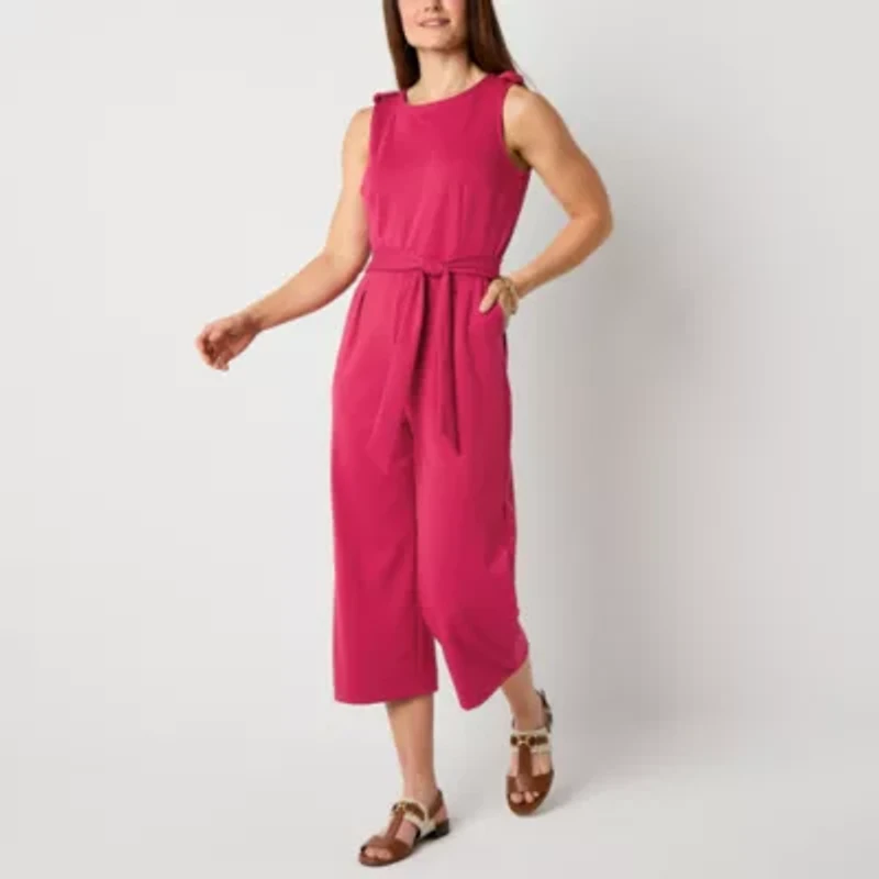 Liz Claiborne Womens Crew Neck Sleeveless Jumpsuit