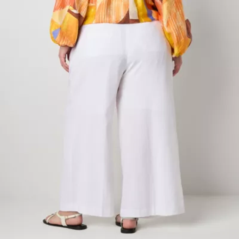 Worthington Womens Wide Leg Plus Cropped Pant