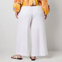 Worthington Womens Wide Leg Plus Cropped Pant