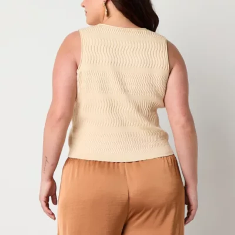 Worthington Plus Womens Crew Neck Sleeveless Pullover Sweater