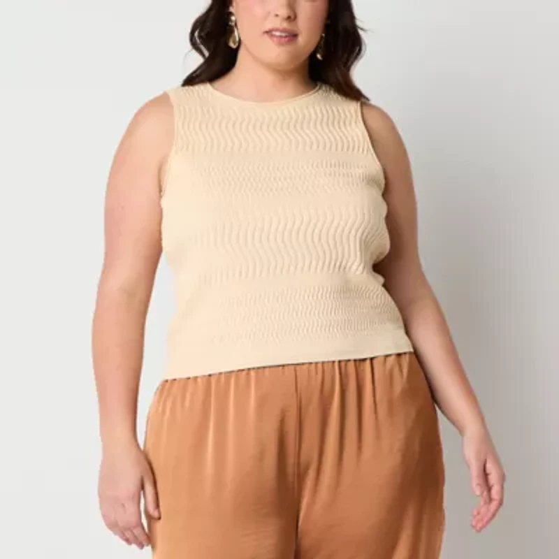 Worthington Plus Womens Crew Neck Sleeveless Pullover Sweater