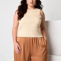 Worthington Plus Womens Crew Neck Sleeveless Pullover Sweater