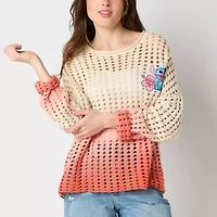 Juniors Womens Round Neck Long Sleeve Lilo & Stitch Pullover Sweater