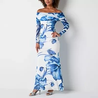 Premier Amour Off The Shoulder Womens Long Sleeve Floral Maxi Dress