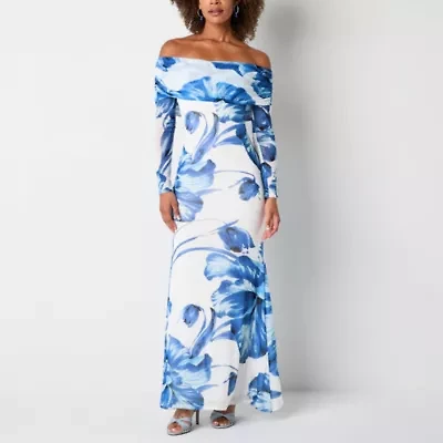 Premier Amour Off The Shoulder Womens Long Sleeve Floral Maxi Dress