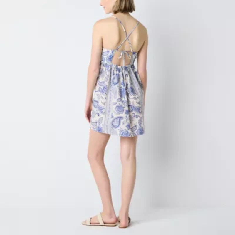 Jump Apparel Womens Sleeveless Floral Juniors Fit + Flare Dress