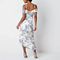 by&by Womens Floral High-Low Juniors Fit + Flare Dress