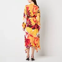 Worthington Womens Long Sleeve Floral Shirt Dress