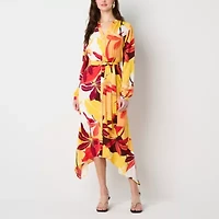 Worthington Womens Long Sleeve Floral Shirt Dress