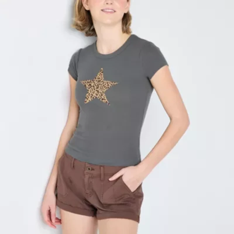 Arizona Womens Juniors Crew Neck Short Sleeve Regular Fit Graphic T-Shirt