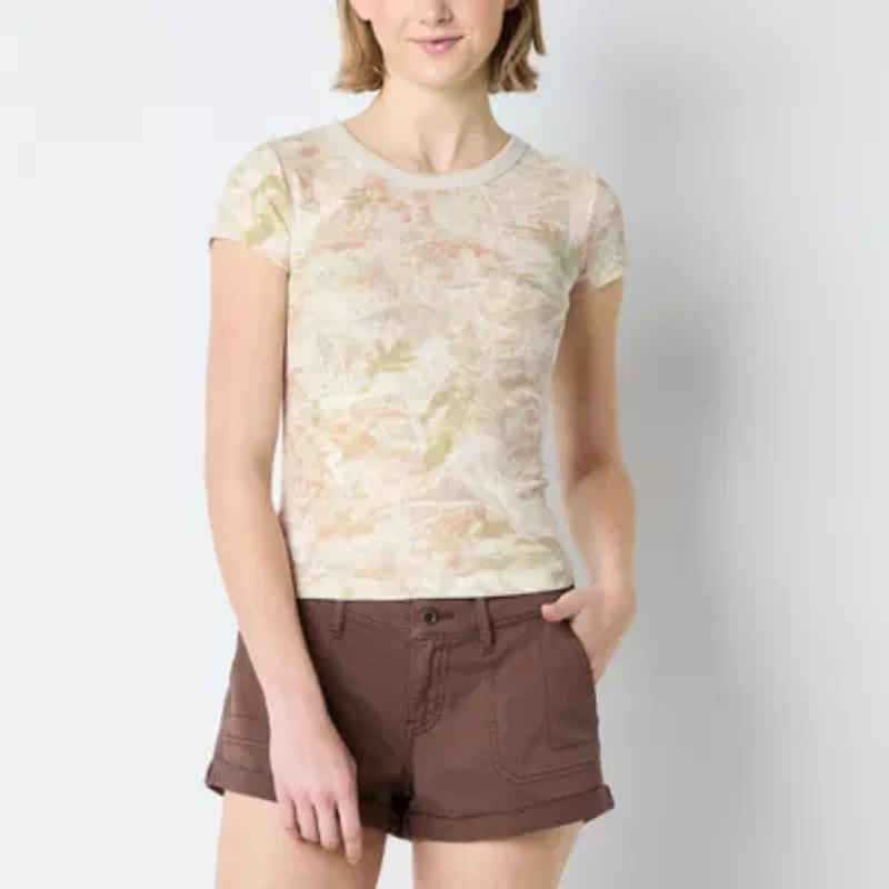 Arizona Womens Juniors Crew Neck Short Sleeve Graphic T-Shirt