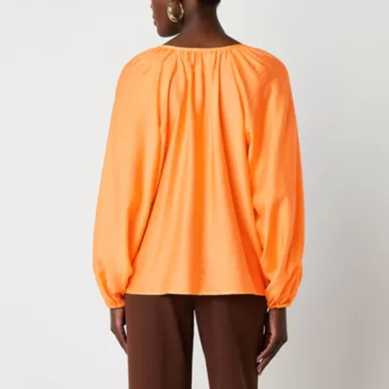 Worthington Womens Split Tie Neck Long Sleeve Blouse