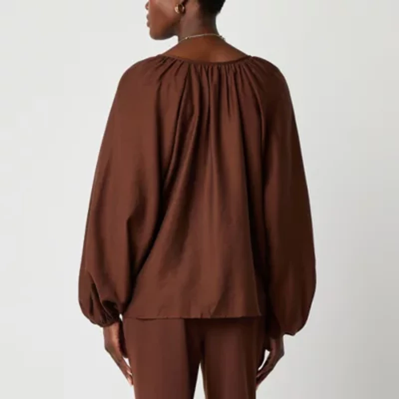 Worthington Womens Split Tie Neck Long Sleeve Blouse