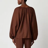 Worthington Womens Split Tie Neck Long Sleeve Blouse