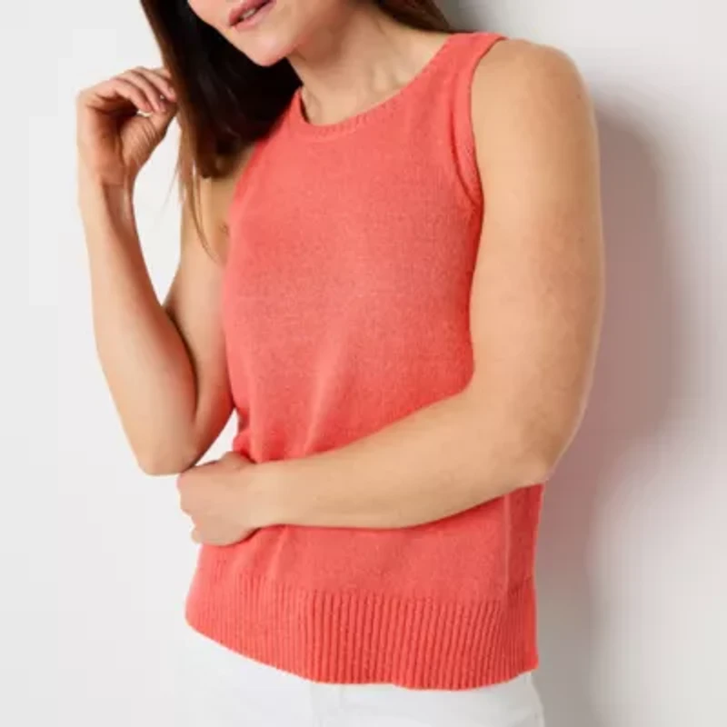 Liz Claiborne Womens Crew Neck Sleeveless Tank Top