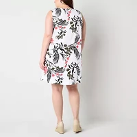 Liz Claiborne Womens Sleeveless Midi Floral Plus A-Line Dress