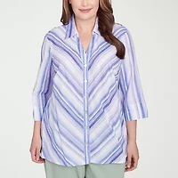 Alfred Dunner Santa Fe Womens 3/4 Sleeve Cuffed Plus Button-Down Shirt