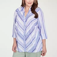 Alfred Dunner Santa Fe Womens 3/4 Sleeve Cuffed Plus Button-Down Shirt