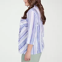 Alfred Dunner Santa Fe Womens 3/4 Sleeve Cuffed Plus Button-Down Shirt