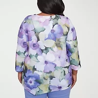 Alfred Dunner Santa Fe Womens Crew Neck 3/4 Sleeve Stretch Fabric Plus T-Shirt