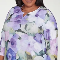 Alfred Dunner Santa Fe Womens Crew Neck 3/4 Sleeve Stretch Fabric Plus T-Shirt