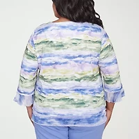 Alfred Dunner Santa Fe Womens Plus Crew Neck 3/4 Sleeve Stretch Fabric T-Shirt