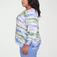 Alfred Dunner Santa Fe Womens Plus Crew Neck 3/4 Sleeve Stretch Fabric T-Shirt