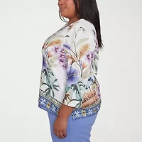 Alfred Dunner Santa Fe Womens Crew Neck 3/4 Sleeve Stretch Fabric Plus T-Shirt