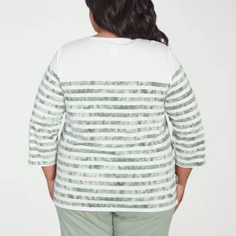 Alfred Dunner Santa Fe Womens Crew Neck 3/4 Sleeve Stretch Fabric Plus T-Shirt