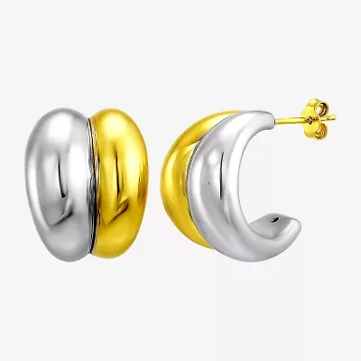 Silver Addiction Womens 14K Two Tone Gold Over Silver 19.7mm Hoop Earrings