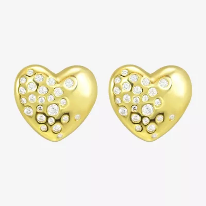 White Cubic Zirconia 14K Gold Over Silver 10.7mm Stud Earrings