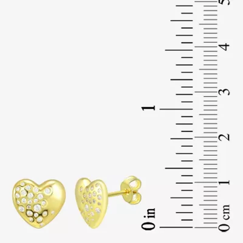 White Cubic Zirconia 14K Gold Over Silver 10.7mm Stud Earrings