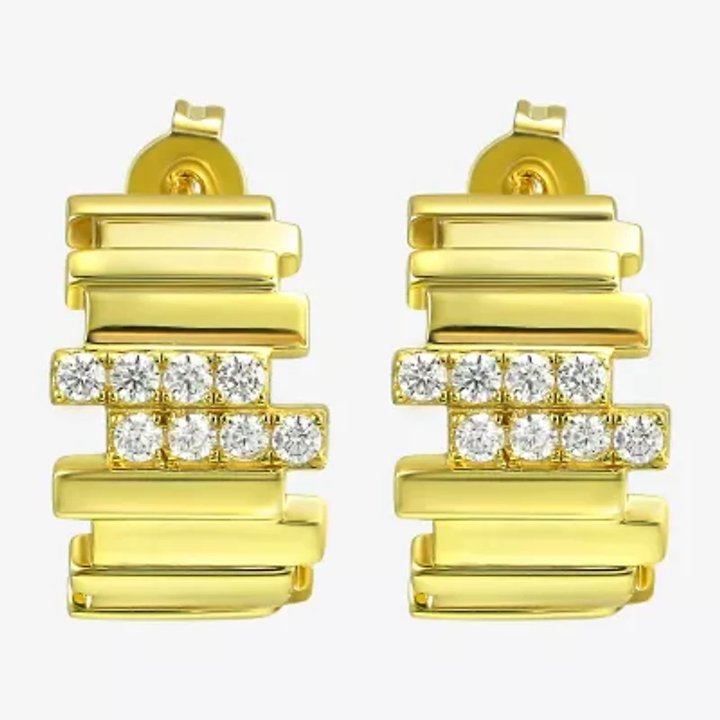 Silver Addiction White Cubic Zirconia 14K Gold Over Silver 15.4mm Stud Earrings