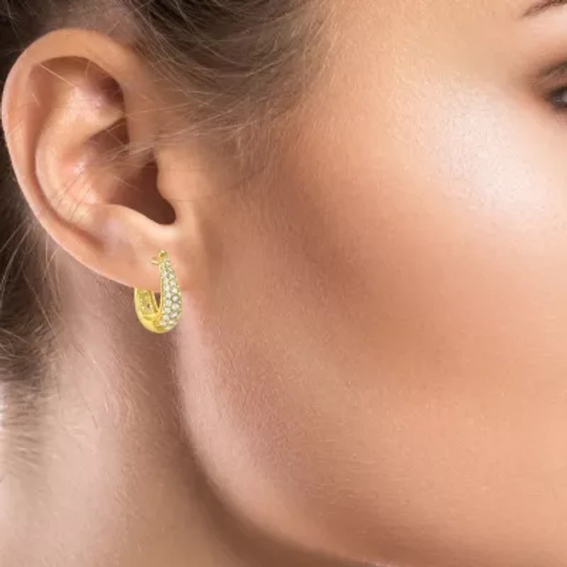 Silver Addiction Womens White Cubic Zirconia 14K Gold Over Silver 20mm Hoop Earrings