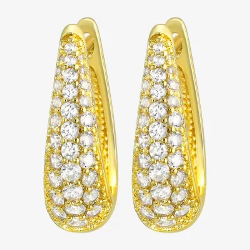 Silver Addiction Womens White Cubic Zirconia 14K Gold Over Silver 20mm Hoop Earrings